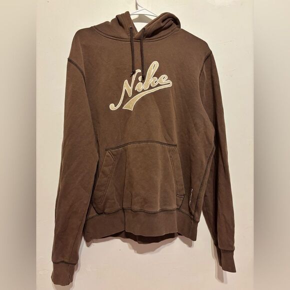 Vintage Nike The Athletic Department Embroidered Nike Spellout Brown Hoodie - Picture 2 of 7